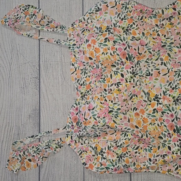 Kona Sol Women's Ditzy Ruffle One Piece Bathing Suit White Floral Print Size L - Picture 2 of 11